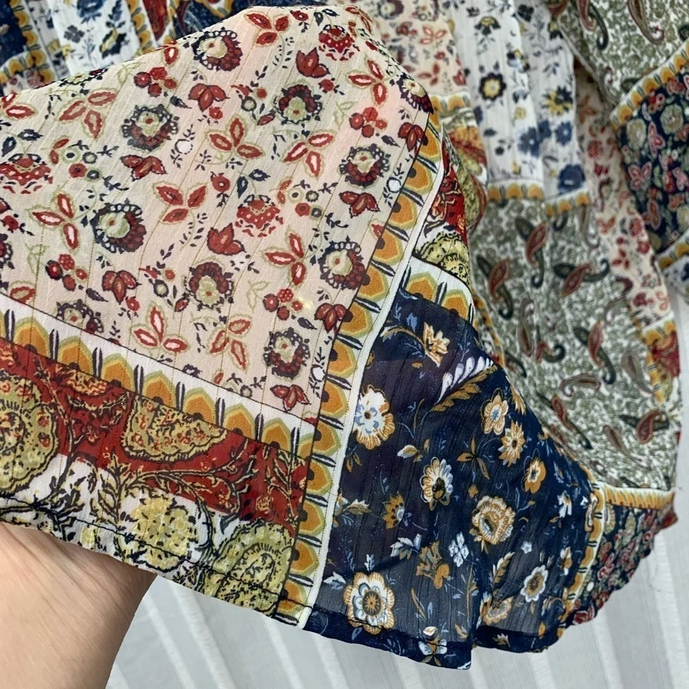 Westport Floral‎ Brown Blue Shift Tunic Sheer Long Sleeve Size XL Boho Festival - Picture 4 of 8